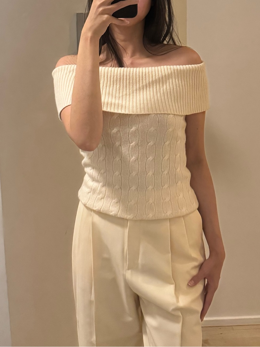Ralph Lauren Off Shoulder Cashmere Top